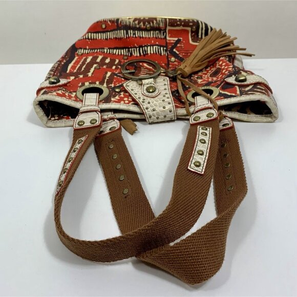 GUESS Women AFRICA Shoulder Hand Bag TOTE Tribal Print Colorful Moc Croc - Picture 6 of 11